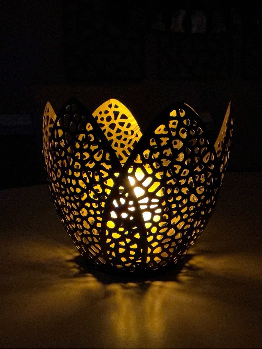 Beautiful Black & Gold Metal Indoor/Outdoor Candle Holder